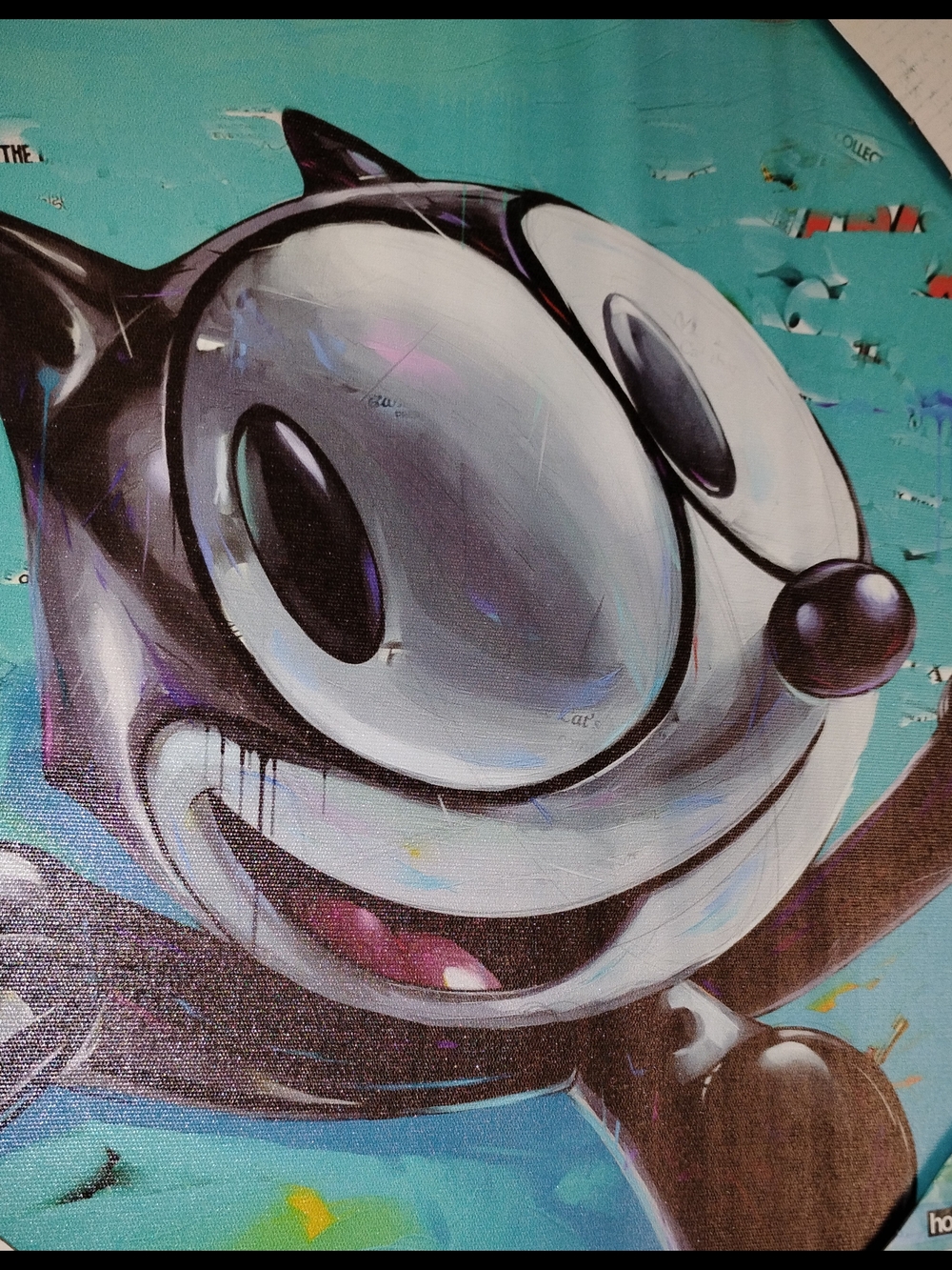 Cartoon Cat Wall Art Canvas - Teal, Black, White